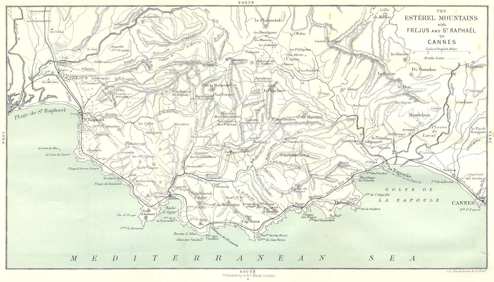 FREJUS. St Raphael. Esterel Mtns Cannes 1913 old antique map plan chart